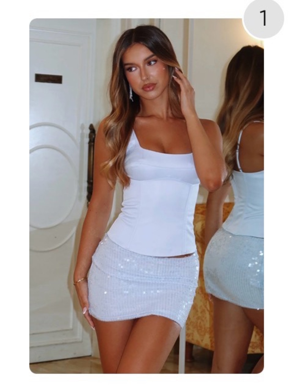 White Sequin Mini Skirt - Women's Sparkle Skirt